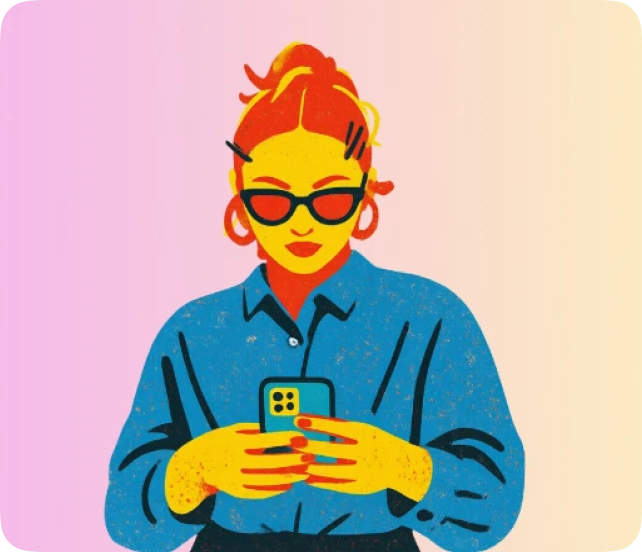 Ilustrație cu o persoană care folosește telefonul